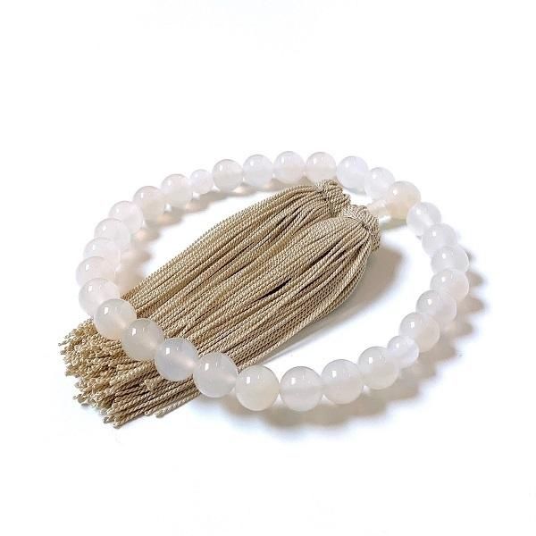 【 念珠 白めのう 10mm玉 】 数珠 ねんじゅ 冠婚葬祭 シンプル 葬儀 葬式 必需品