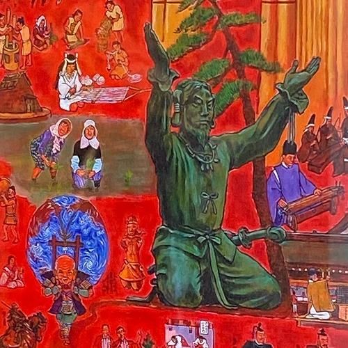 油絵複製画(額付き) 出雲大社に集ふ 斎藤吾朗 】 油絵 複製画