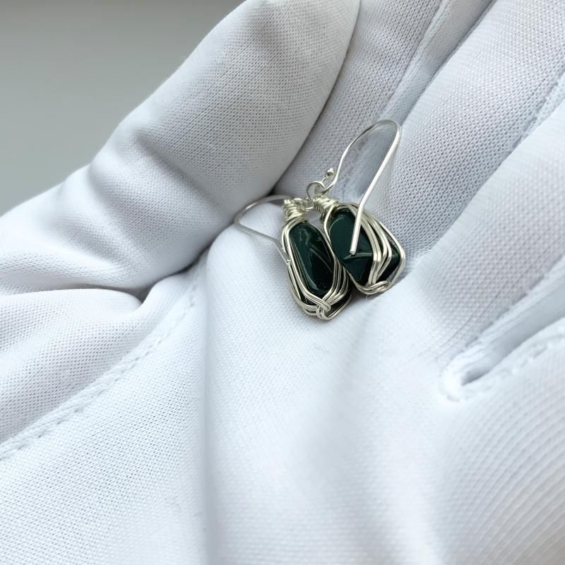 碧玉 ピアス SV925 】 出雲石 国産 花仙山 青めのう 緑 天然石 貴石