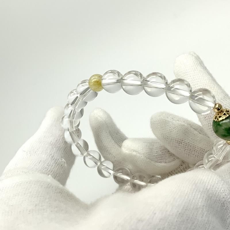 糸魚川翡翠/水晶 ブレスレット 10mm玉 (ルチルクォーツ/K18