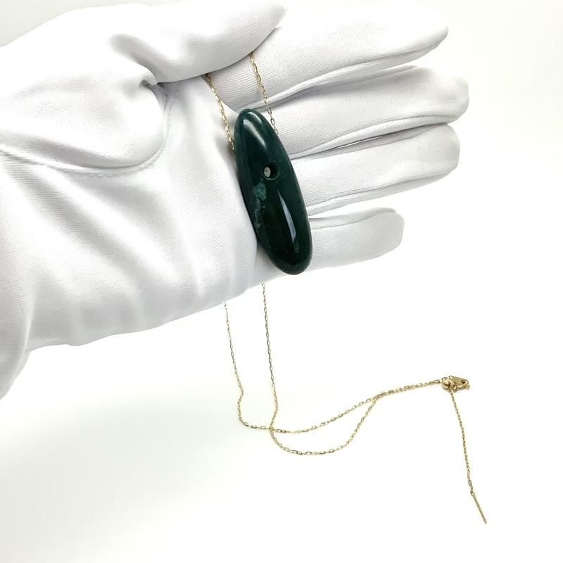 碧玉 大珠 ペンダント K18チェーン 】 国産 花仙山 碧石 青めのう 出雲