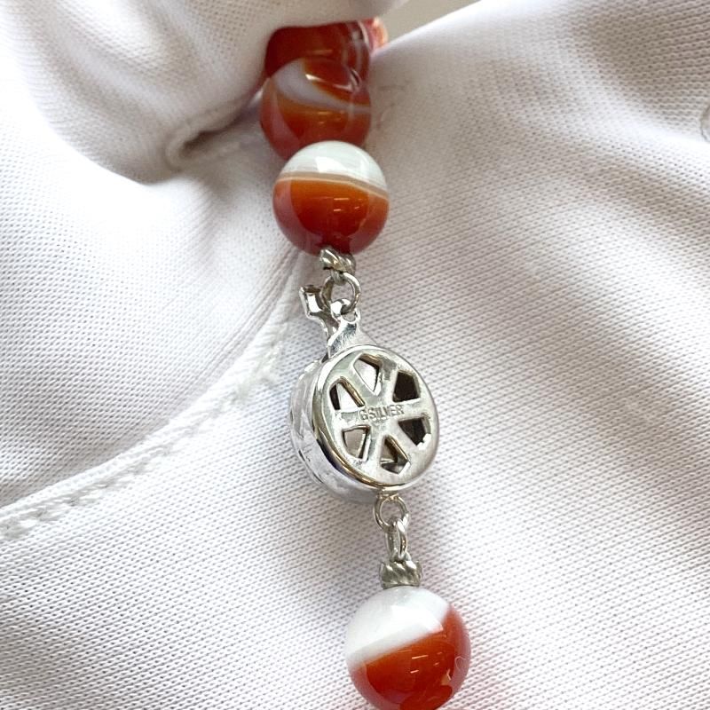 縞めのう ネックレス 8mm玉 】 赤めのう 瑪瑙 メノウ agate