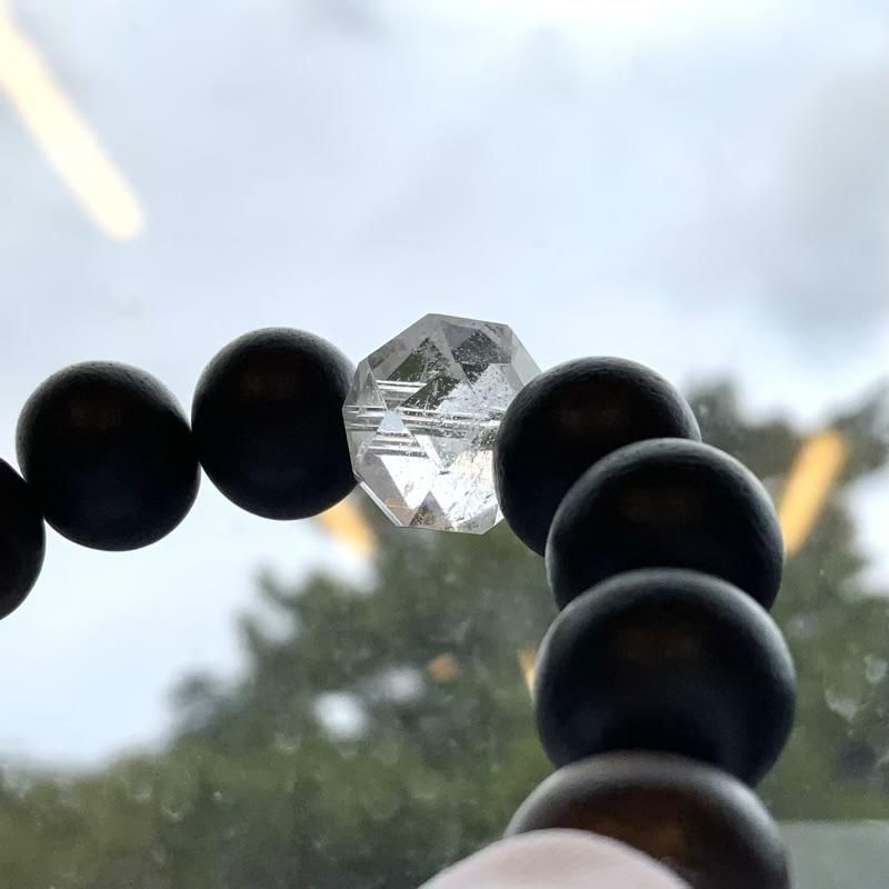 黒柿ポリウレタン仕上げソラマメ水晶ブレスレット ハンドメイド