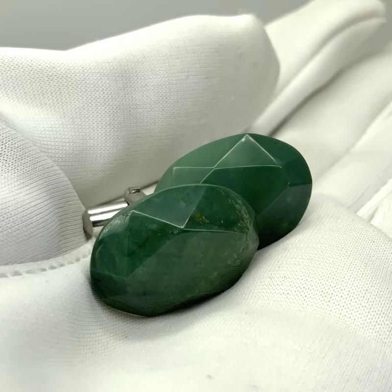 碧玉 カフスボタン 蔵出し品 】 出雲石 国産 花仙山 青めのう 緑