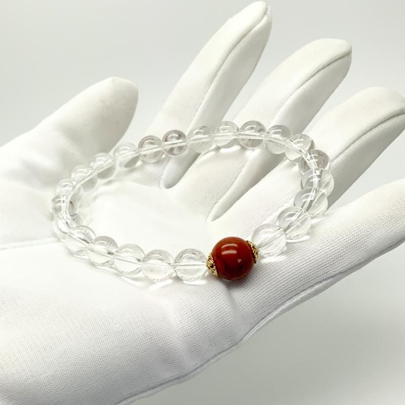 佐渡赤玉石 /水晶 ブレスレット 10mm玉 】 佐渡の赤玉 水晶 限定 一点