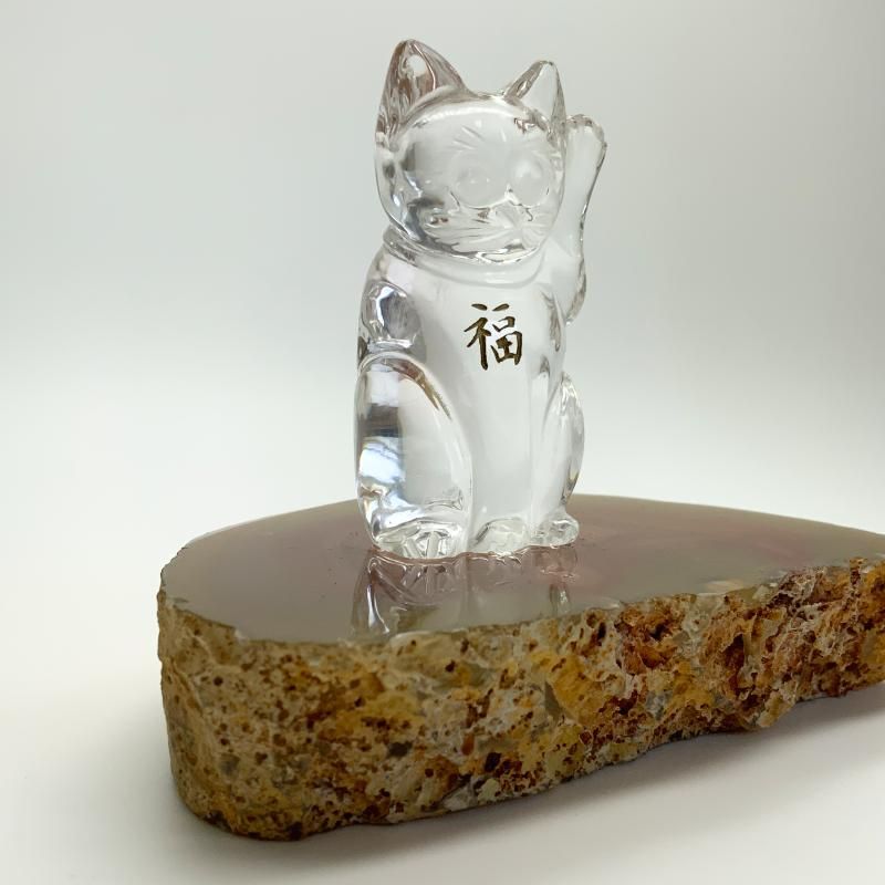 水晶 招き猫 コースターセット 】 水晶 クリスタル めのう 置物 開運