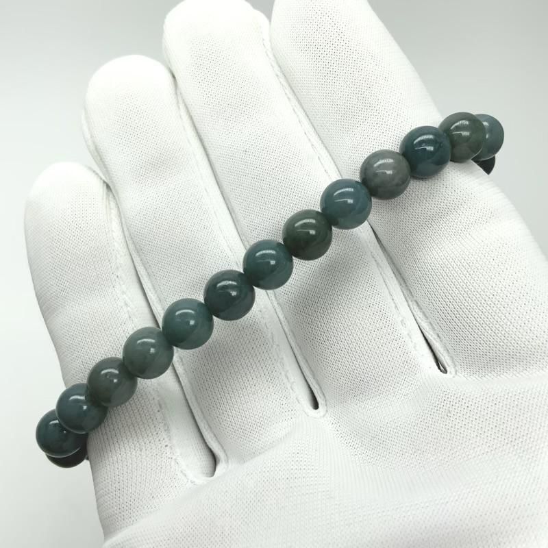 糸魚川翡翠(青緑)入りコン沢産 ブレスレット 6.5mm 】 青翡翠 糸魚川翡翠(青緑)入りコン沢産 ブレスレット 6.5mm 】 青翡翠