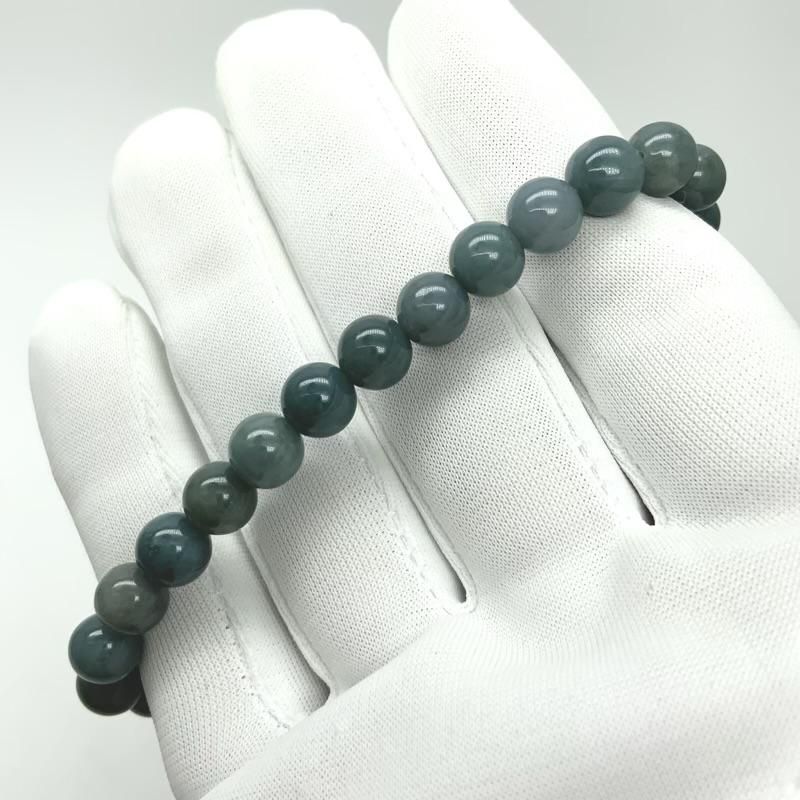 糸魚川翡翠(青緑)入りコン沢産 ブレスレット 6.5mm 】 青翡翠 糸魚川翡翠(青緑)入りコン沢産 ブレスレット 6.5mm 】 青翡翠