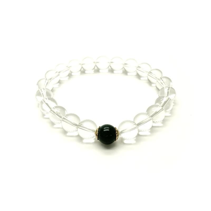 出雲瑪瑙　碧玉と針入り水晶ブレスレット 碧玉/水晶 ブレスレット 】 出雲石 国産 花仙山 青めのう 緑