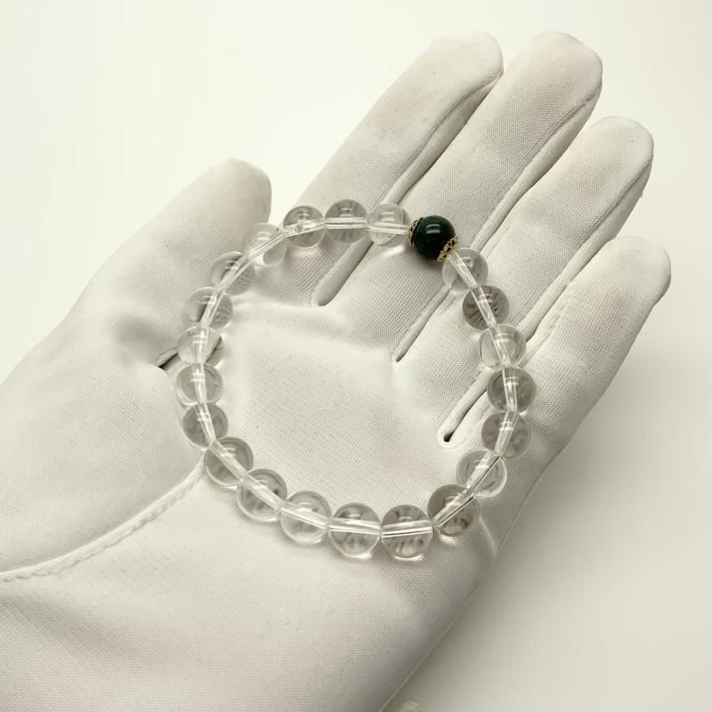 出雲瑪瑙　碧玉と針入り水晶ブレスレット 碧玉/水晶 ブレスレット 】 出雲石 国産 花仙山 青めのう 緑 限定品