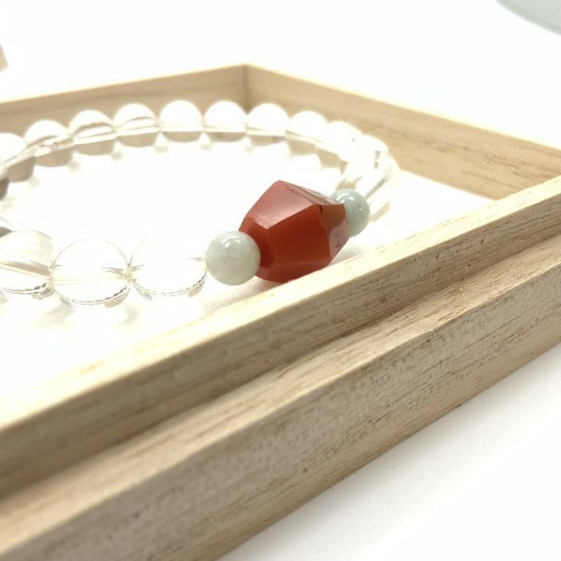 天然カーネリアン切子玉/翡翠/水晶 ブレスレット 】 紅玉髄 天然カーネリアン切子玉/翡翠/水晶 ブレスレット 】 紅玉髄