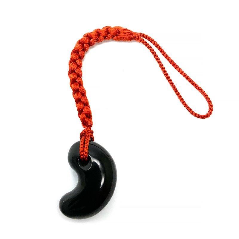 隠岐の島産黒曜石 勾玉(中) 巴型 正絹根付紐付き 】隠岐黒曜石