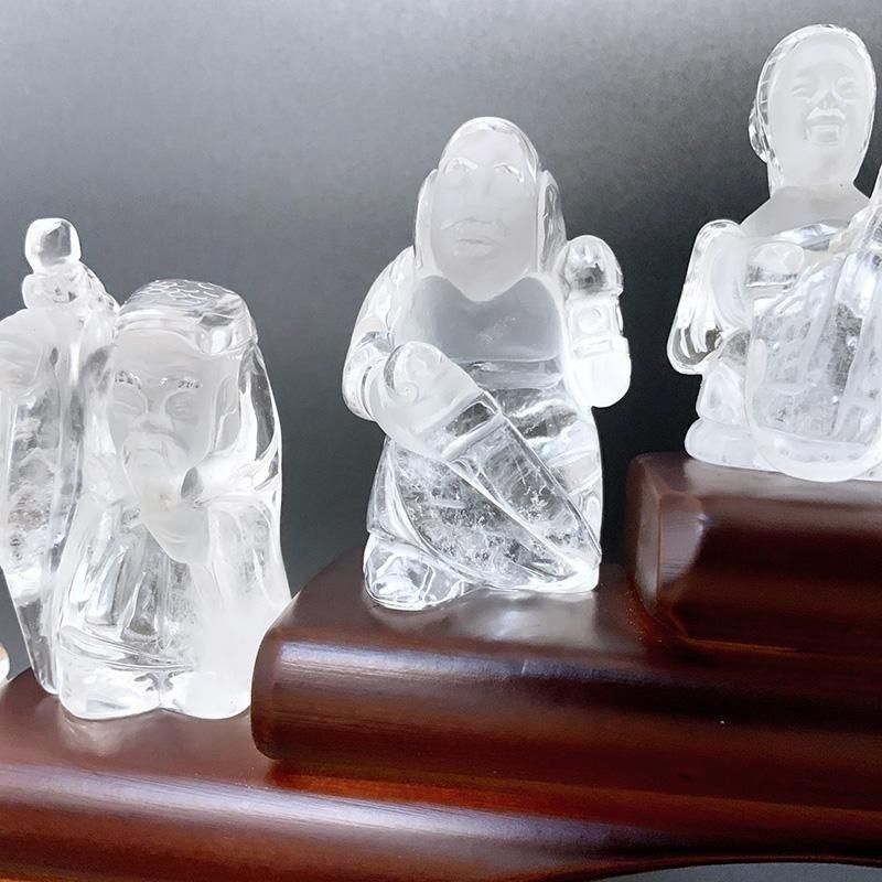 #七福神 天然石彫刻像 7体セット 木製台付き 七福神 天然石彫刻像 7体セット 木製台付き 七福神 天然石彫刻像 7体