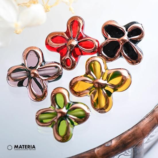 チェコハンドメイドビーズ フラワー パープル 1個or2個 チェコ