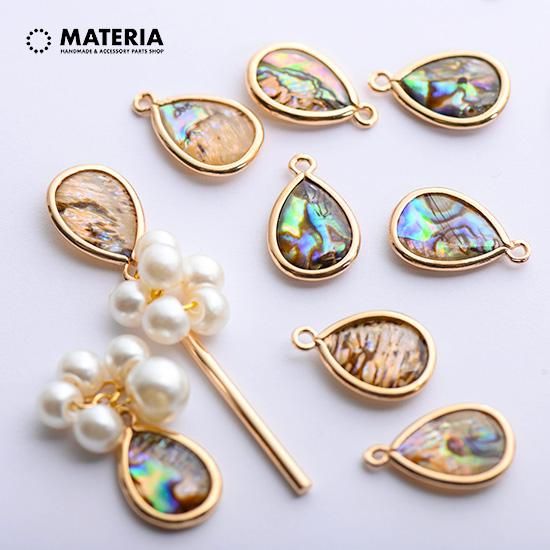 天然シェルのしずく型チャームー ゴールド 4個 メタルパーツ 貝 天然