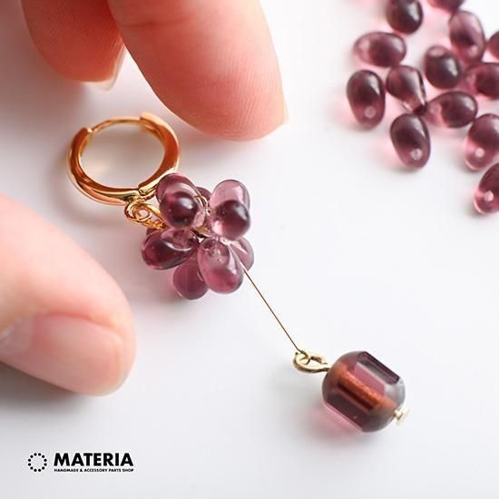 22粒ティアドロップビーズオリジナルブロッサムパープル&STビーズ　ピアス 22粒ティアドロップビーズオリジナルブロッサムパープル&2種STビーズ