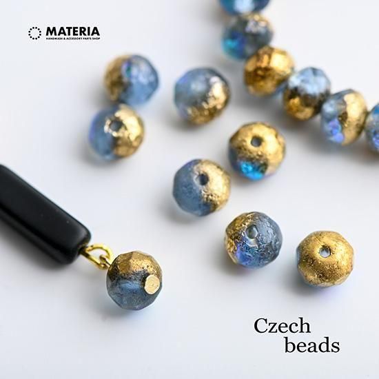 チェコガラスビーズ 多面ロンデル マット カデッドブルー＆ゴールド 6
