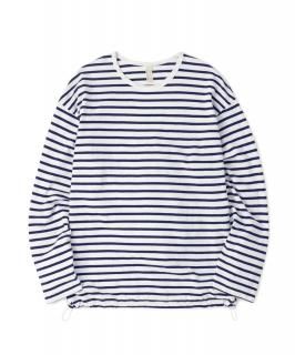 Easy Fit American Vintage Border L-S Tee / WHITE x NAVY