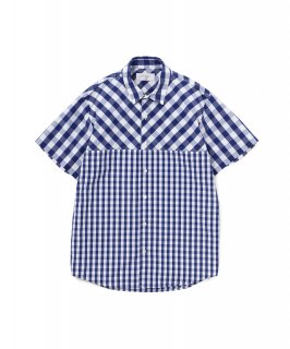 2 Tone Gingham Check S/S Shirt / NAVY