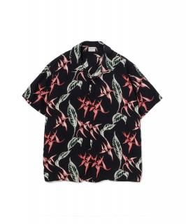 Rayon Open Collar Aloha S/S Shirt / BLACK