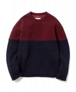 2 Tone Wool Knit Top /  BURGUNDY x NAVY