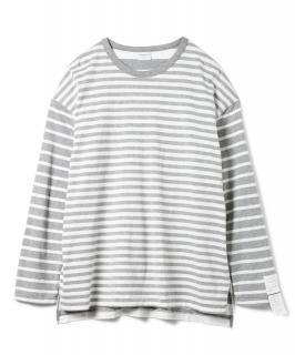 3-Pitch Side Slit Border L/S Tee / HEATHER GRAY x WHITE