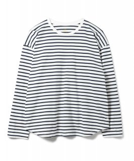 Cadet Easy Fit Round Border L-S Tee / WHITE x NAVY