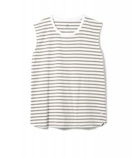 Cadet Sleeveless Border Tee / WHITE x BEIGE