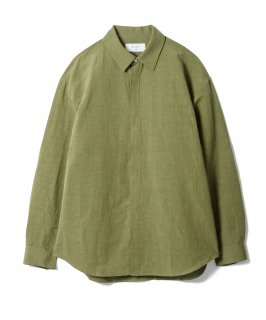 Linen Fly-Front Shirt / OLIVE