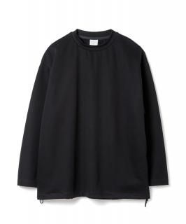 Double Knit Drawstring Pocket L-S Tee / BLACK