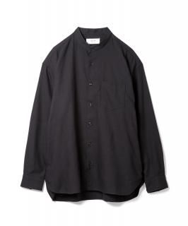 Band Collar Cotton Wool Shirt / BLACK