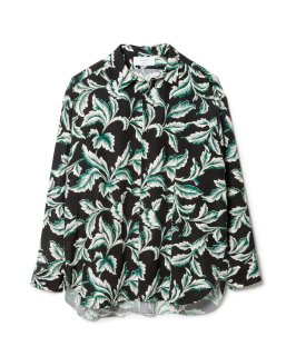 Leaf Pattern Rayon Shirt / BLACK