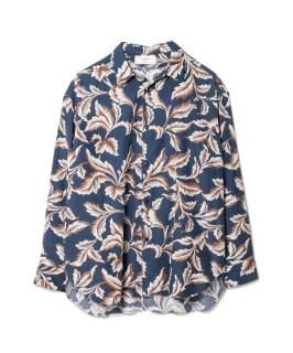 Leaf Pattern Rayon Shirt / NAVY