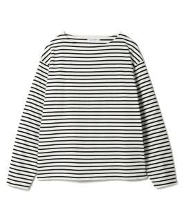 Boat Neck Heavy Border L-S Tee / WHITE x BLACK