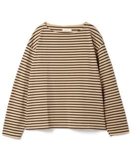 Boat Neck Heavy Border L-S Tee / BEIGE x BLACK