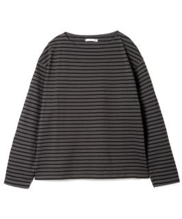 Boat Neck Heavy Border L-S Tee / CHARCOAL x BLACK