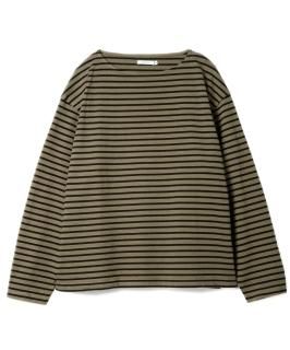 Boat Neck Heavy Border L-S Tee / OLIVE x BLACK