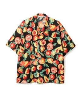 Open Collar Semi-Double S/S Shirt / BLACK