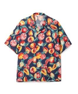 Open Collar Semi-Double S/S Shirt / NAVY