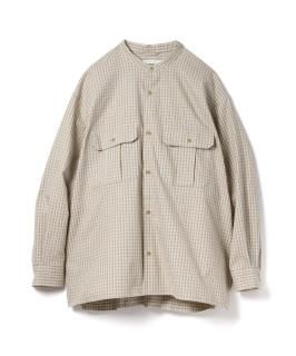 Band Collar Oversized Check Shirt / BEIGE CHECK