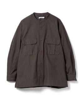Band Collar Oversized Check Shirt / BROWN CHECK