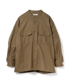 Band Collar Oversized Check Shirt / OLIVE CHECK