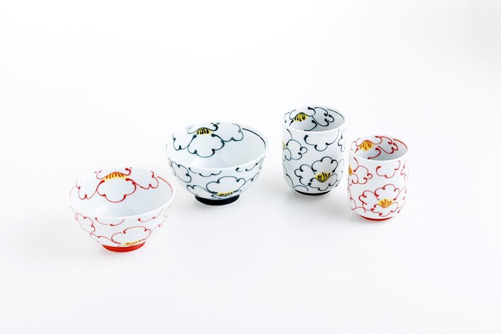 小型陶器茶碗 手描き花模様 職人の手描き | 茶碗 いっちん花 ペア揃えシリーズ | 波佐見焼