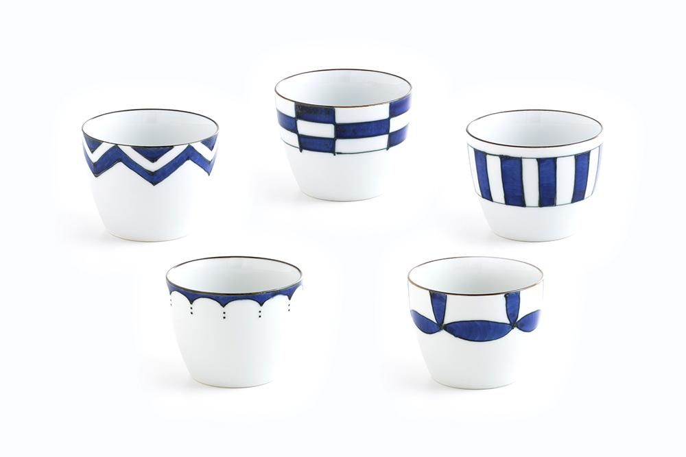 新品・未使用品】九谷焼 蓋皿付き蕎麦猪口 5客セット （九谷焼