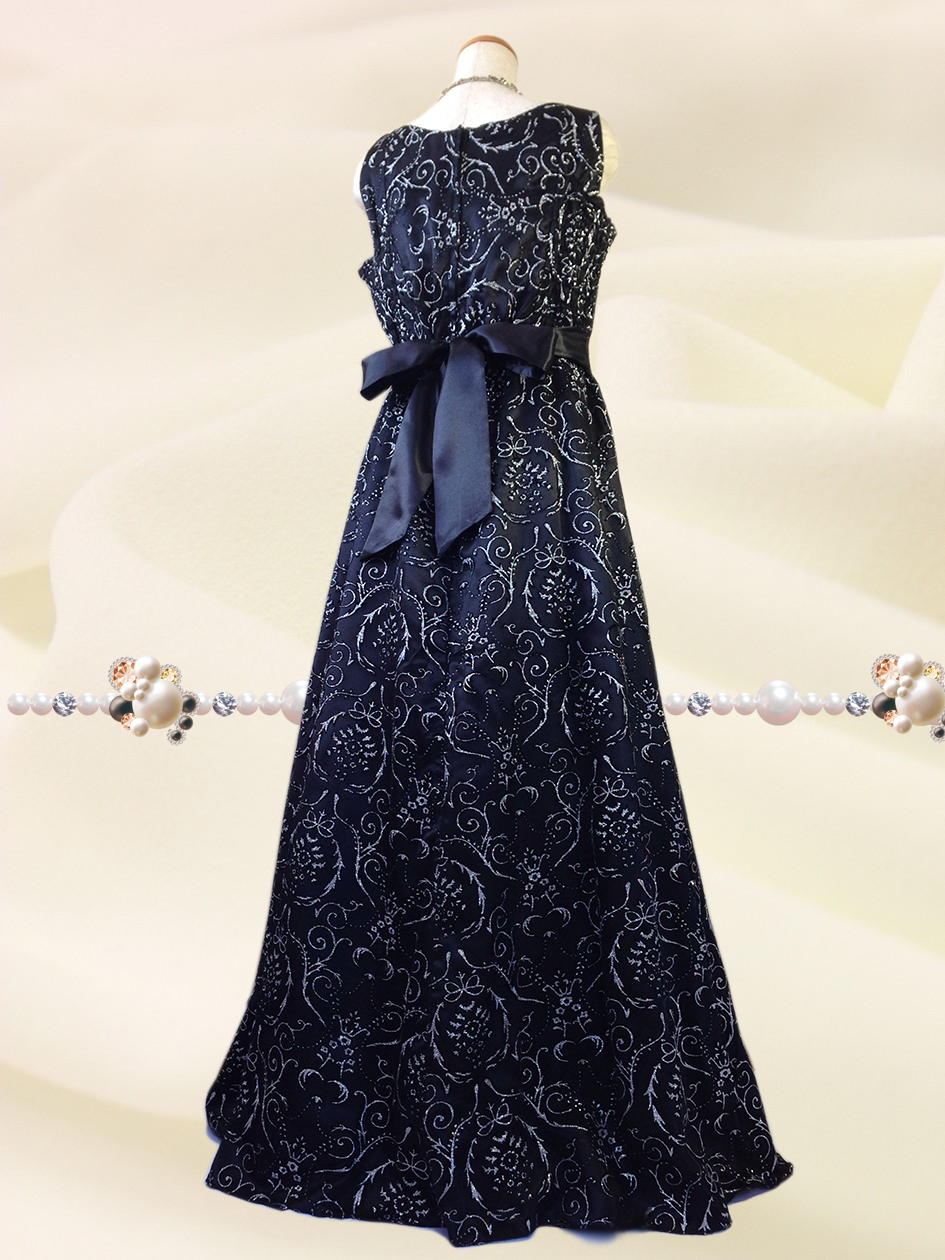 3l 華のブラックラメ ロングドレス ショール付 6426 演奏会 ラミューズドレス通販