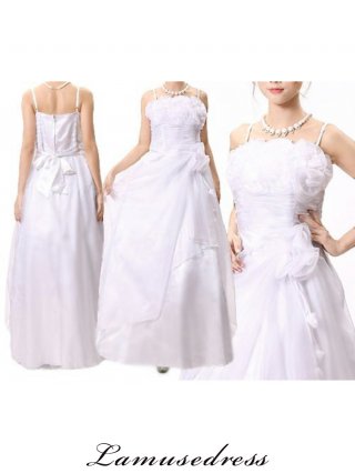 【Lサイズ】ホワイトブーケ薔薇のカラードレス9072 /　演奏会　ラミューズドレス通販