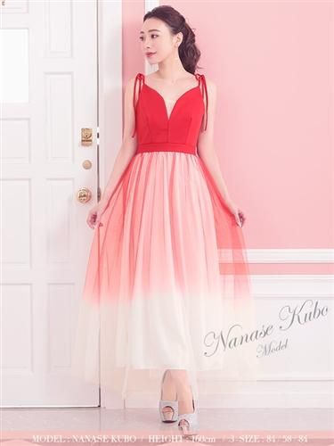 身長150cm グラデーション ブラック レッドロングドレス 演奏会ロングドレス