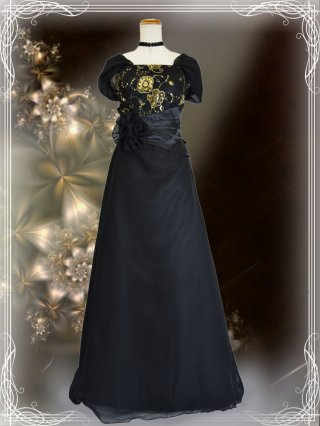 Bellブラック・袖付きロングドレス 9981 演奏会ステージドレス