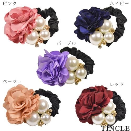 ローズパール フラワーシュシュ5color【ヘアゴム/ヘアアクセサリー/薔薇/ローズ】