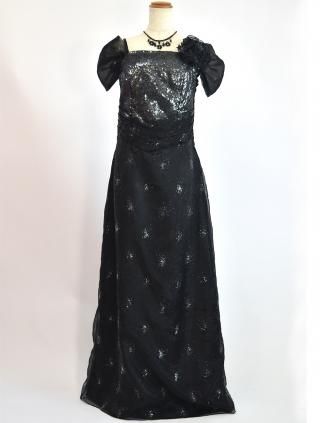 M.L即納】ドレッシーブラックロングドレス*お袖付き*黒 M.L即納】ドレッシーブラックロングドレス*お袖付き*黒